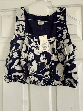 a new day Navy & White Floral Crop Top